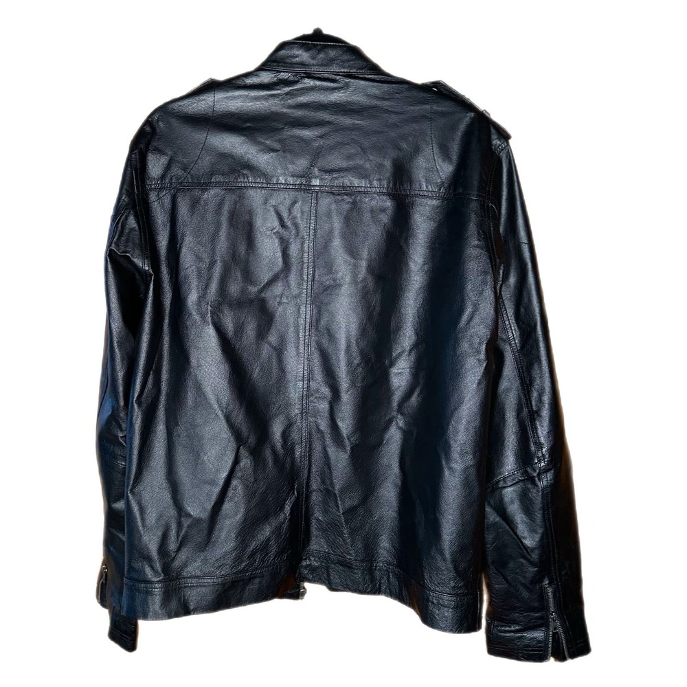Castro Genuine Leather Jacket Moto Leather Jacket Zip Banded Collar - Picture 3 of 10